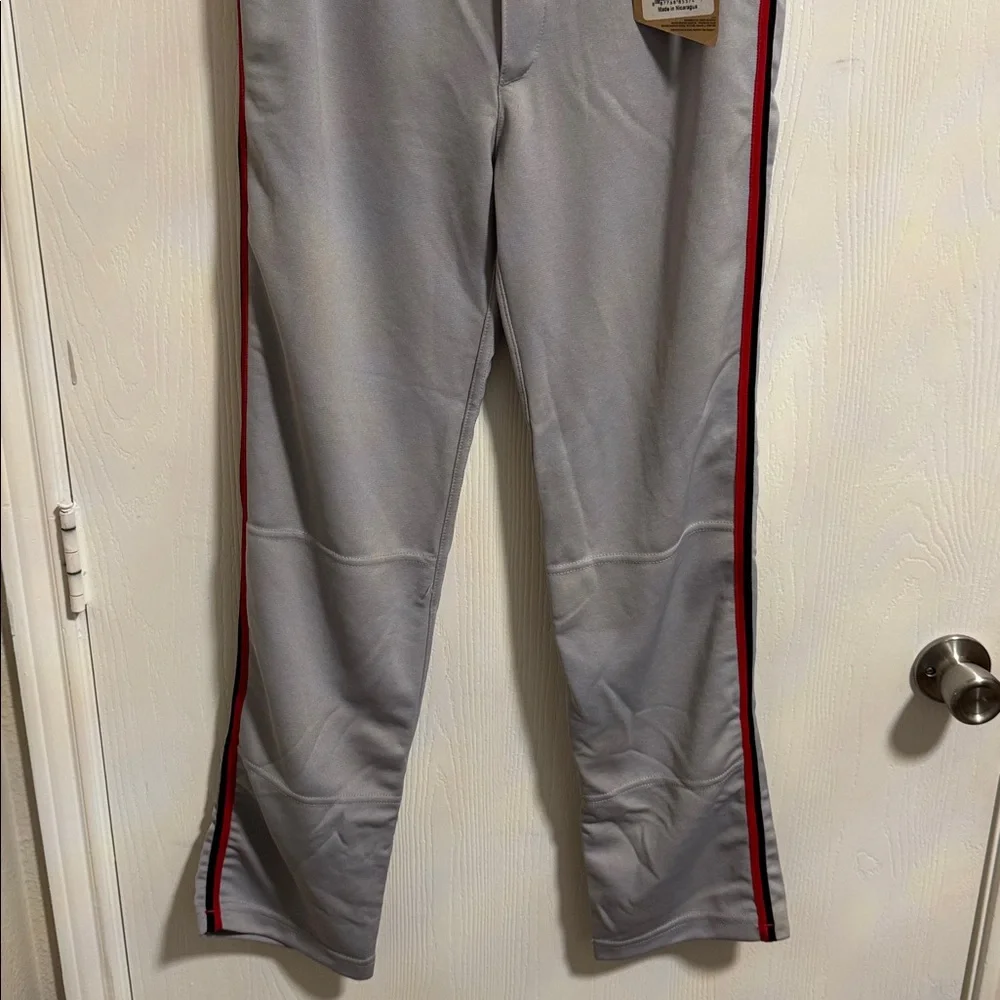 NWT Evoshield Boys Youth‎ Large Gray Baseball Pants Full Length Red Black Piping